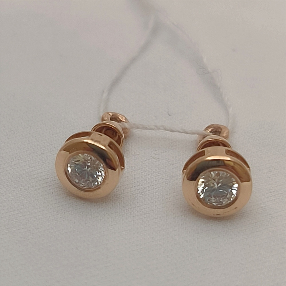 Золоті сережки пусети в червоному золоті з вставкою цирконію 585 проби