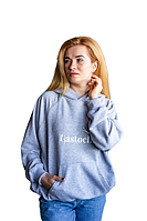 Жіноче худі оверсайз з капюшоном з написом трьохнитка L Сіре