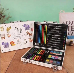 Металевий набір великий для малювання на 66 предметів, Дитячий художній набір для творчості