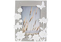 Рамка для фото размера 10*15см, с объемными цветами и бабочкой, цвет нежно-серый с белым