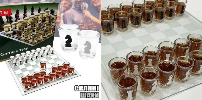 Купить Шахматы с рюмками и доской стеклянные R 35 х 35 см подарочный ...