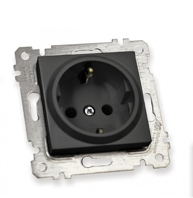 МЕXАНІЗМ РОЗЕТКИ ІЗ ЗАЗЕМЛЕННЯМ, 16А, RITA, MUTLUSAN, ЧОРНИЙ, фото 1