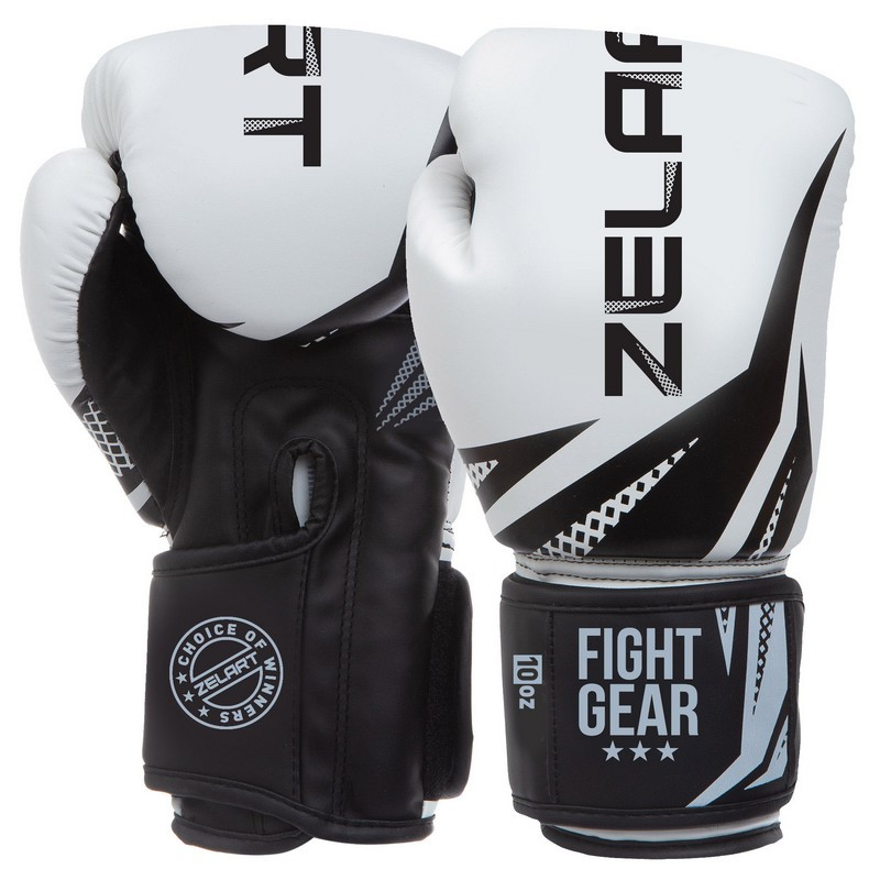 Рукавиці для боксу та єдиноборств Zelart Fight Gear 0866 10 унцій White-Black