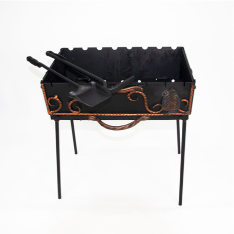 Мангал сборной, переносной кованый для дома, раскладной чемодан с кочергой и совком на 8 шампуров - фото 2 - id-p1898252422