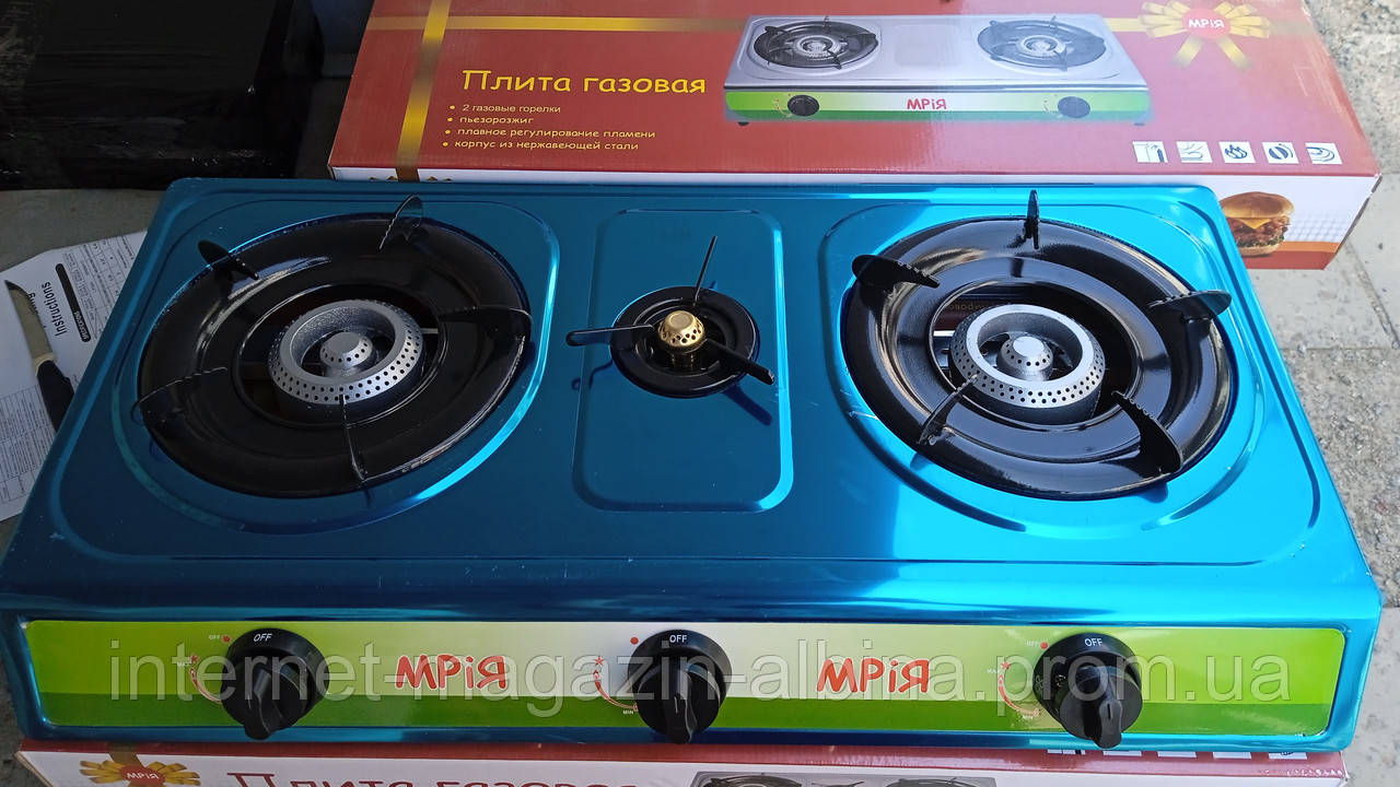Газова плита "Мрія" 3-х конфорочна із нержавіючої сталі