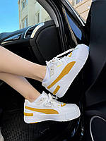 Женские кроссовки Puma Cali Sport Heritage White and Yellow (бело-желтые) красивые стильные молодежные PU0052