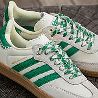 Мужские кроссовки Adidas Samba x Wales Bonner (белые с зеленым) спортивные комфортные легкие кроссы И1377