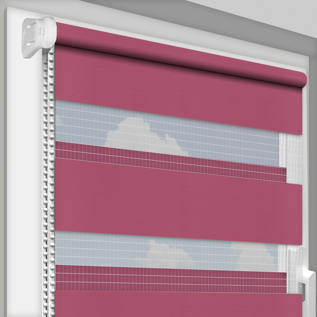 Рулонна штора День-Ніч DecoSharm Secret Impress DN 12 Малиновий Найкраща якість, фото 1