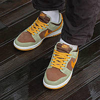 Женские кроссовки Nike SB Dunk Brown\Haki (коричневые с хаки) низкие повседневные лёгкие кеды нубук/замш И1319