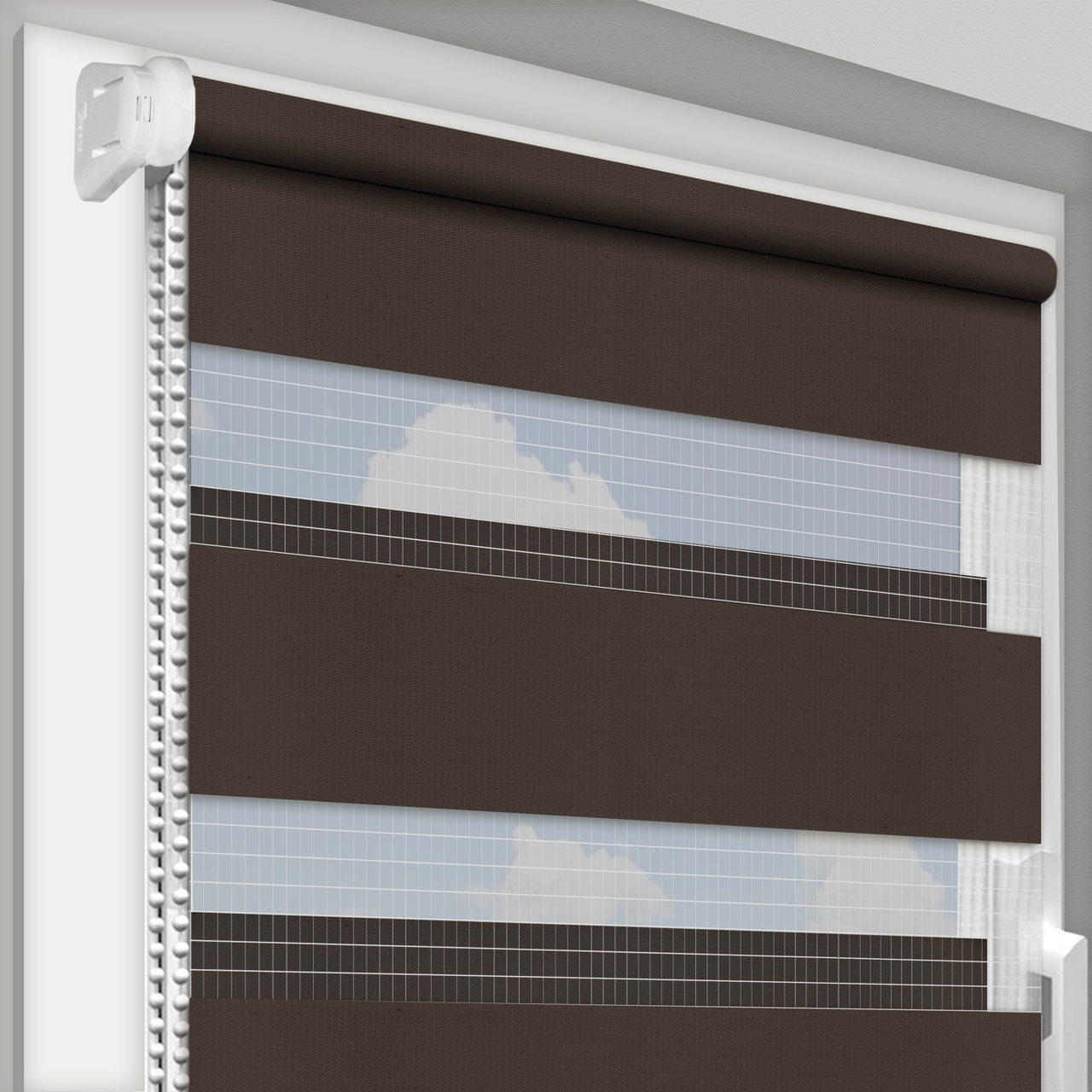 Рулонна штора День-Ніч DecoSharm Secret Impress DN 8 Шоколад Найкраща якість, фото 1