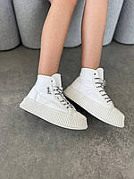 Жіночі кросівки Chanel Sneakers Platform White (білі) стильні модні високі кеди на платформі Ar506296 cross