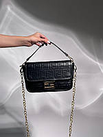 Женская сумка клатч Fendi Baguette Black Leather Bag (черная) KIS18006 красивая стильная ФЕНДИ для девушки