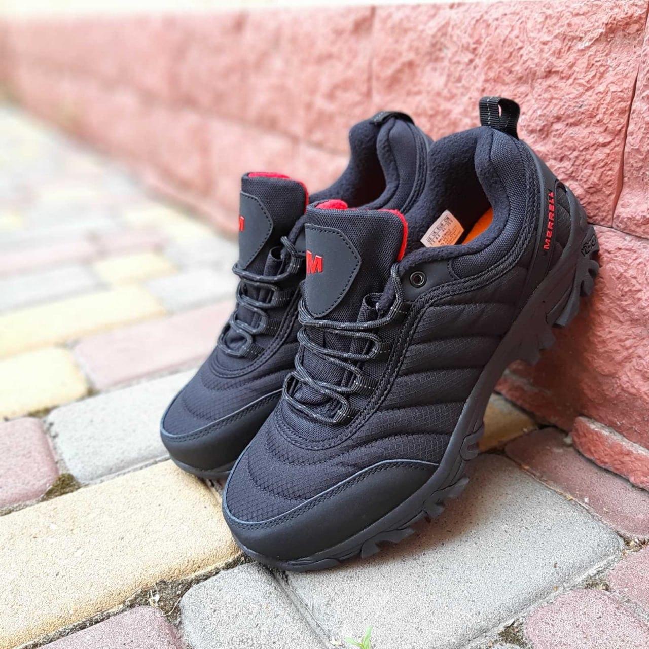 Чоловічі зимові кросівки Merrell Vibram (чорні з червоним) модні низькі кросівки 3910 Мерелл топ, фото 1