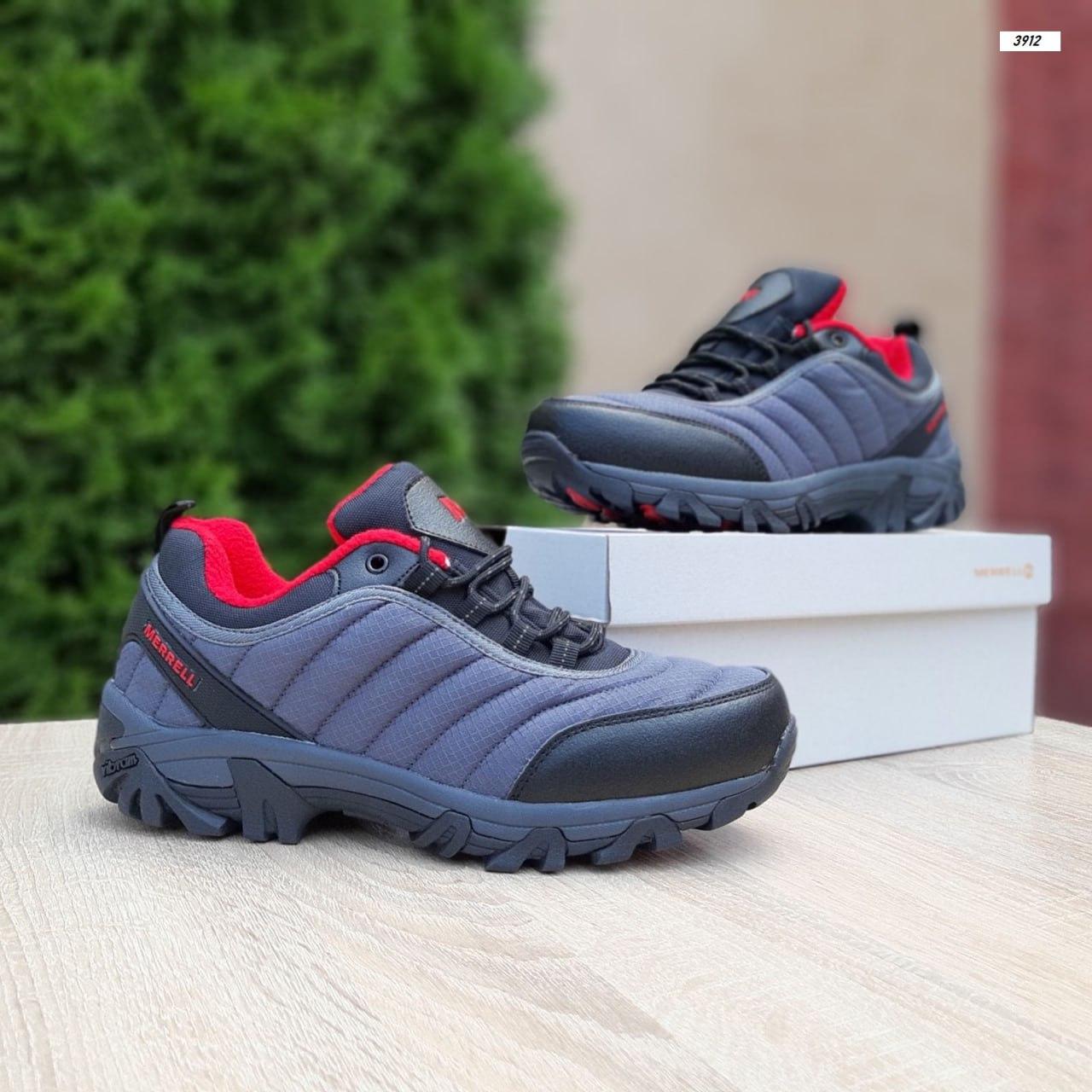 Чоловічі зимові кросівки Merrell Vibram (сірі з червоним і чорним) модні зручні кроси з флісом О3912 top