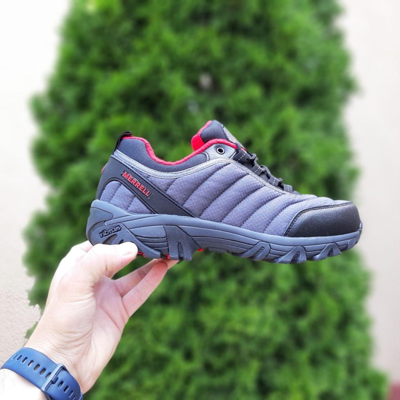 Чоловічі зимові кросівки Merrell Vibram (сірі з червоним) модні низькі кросівки 3912 Мерелл топ, фото 1