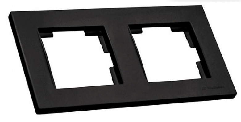 РАМКА ДЛЯ РОЗЕТКИ ГОРИЗОНТАЛЬНА ДВОМІСНА RITA, MUTLUSAN, ЧОРНИЙ, фото 1
