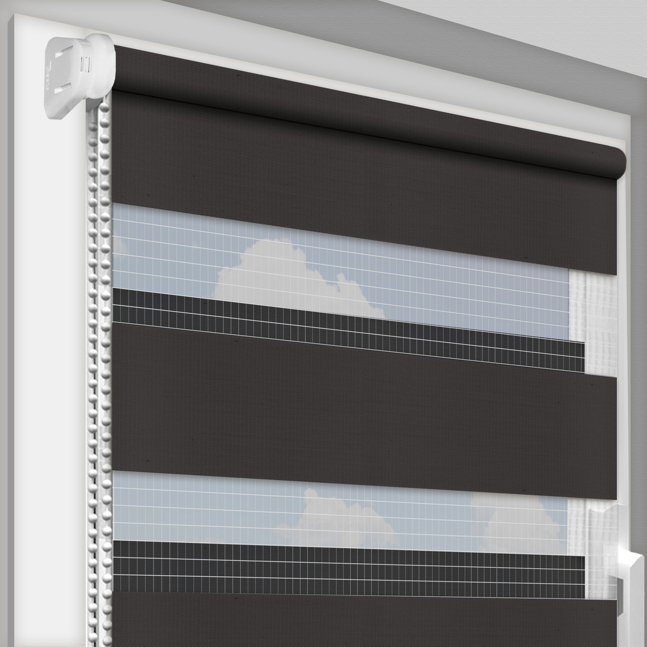 Рулонна штора День-Ніч DecoSharm Secret Impress DN 233 Сіро-коричневий Найкраща якість, фото 1