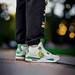 Чоловічі кросівки Nike Air Jordan 4 Retro (білі з зеленим і сірим) низькі спортивні кроси J3575 top, фото 8