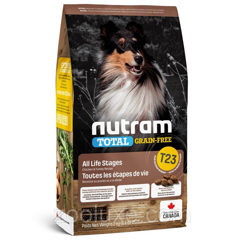 Nutram T23 Total Grain-Free Chicken & Turkey 2 кг корм для собак Нутрам Т23 Тотал Курка й Індичка