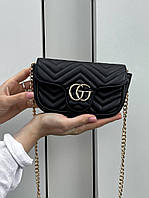 Женская сумка клатч Gucci Marmont Mini Black Gold (черная) torba0192 подарочная стильная сумочка на цепочке
