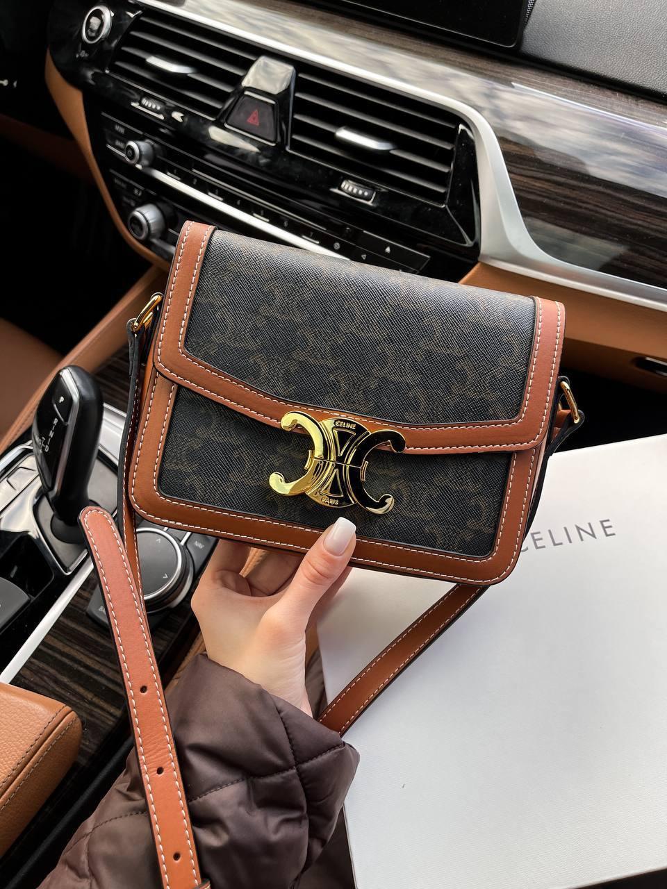 Жіноча подарункова сумка Celine (чорна з коричневим) art0262 стильна вишукана для дівчини top