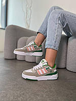 Женские кроссовки Adidas Forum Low White Grey Green Pink (бело-серо-зеленые)стильные молодежные кроссы Ar15141
