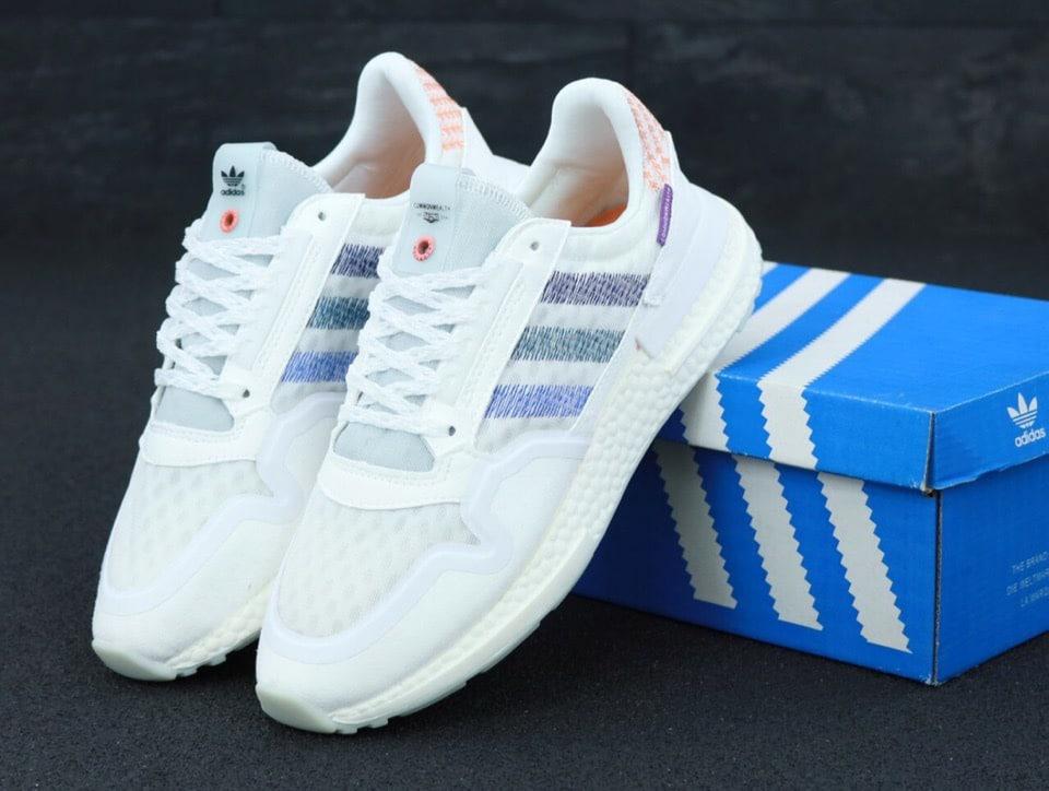 Чоловічі літні кросівки Adidas ZX500 (білі з кольоровими деталями) легкі зручні модні кроси К11869 top, фото 1