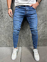 Мужские базовые джинсы зауженные (синие) 8640 молодежные удобные повседневные для парней top