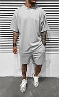 Мужской базовый костюм: футболка+шорты (серый) ada1632 качественная повседневная спортивная одежда для парней