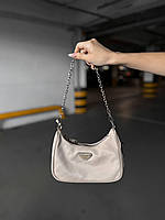 Женская мини сумка Prada Re-edition mini beige (бежевая) арт6018 маленькая изящная гламурная сумочка Прада top