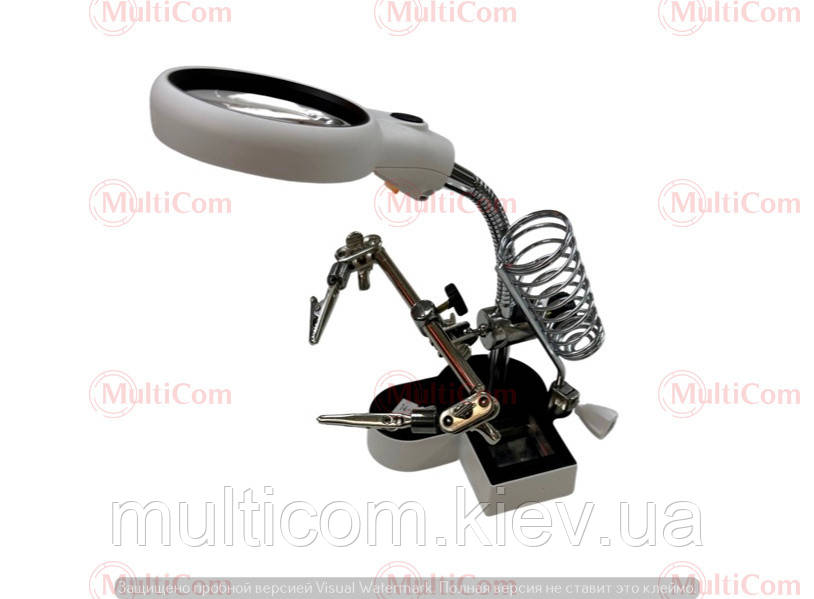 14-02-119. Третя рука з лупою, заблим. 4,5х2-65 мм + 11х2.-17 мм, підсв. LED + підст. під паяль., MG16126-АС1, фото 1