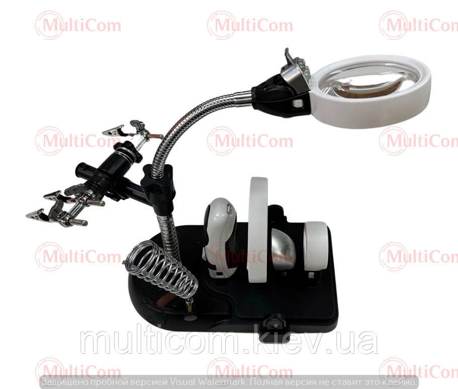 14-02-114. Третя рука з лупою, збільшення 2х+5х+16х, підсв. LED + підст. під паяльник, 12V, MG7761, фото 1