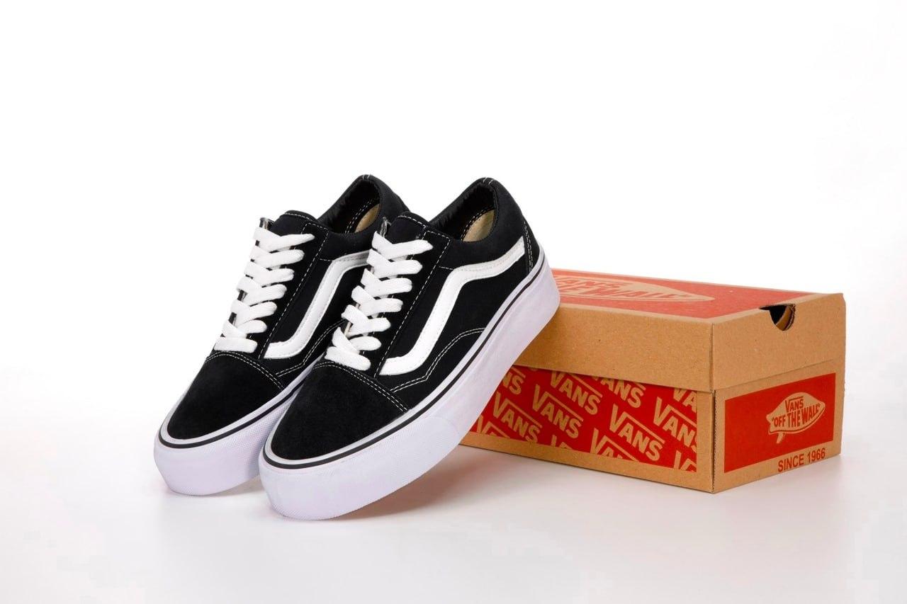 Жіночі кеди Vans Old Skool Platform (чорні з білим) демісезонне взуття на платформі К14382 top