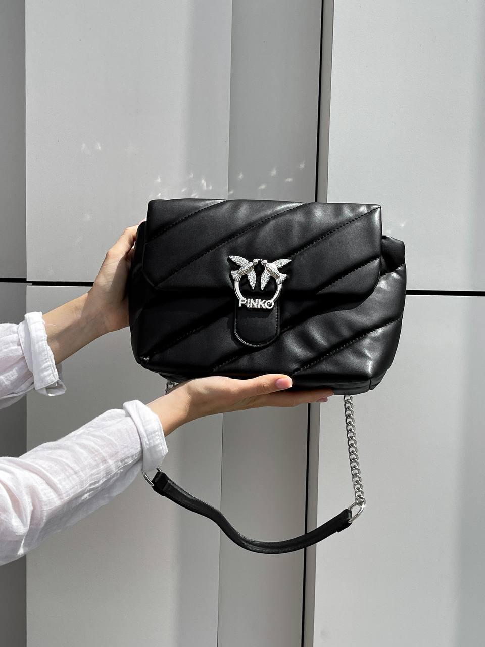 Жіноча подарункова сумка Pinko Puff Black Bag V2 (чорна) torba0200 модна стильна з пташками екошкіра top