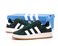 Мужские кроссовки Adidas Campus (зелёные с белым) стильные повседневные весенне-осенние кеды К14398 top