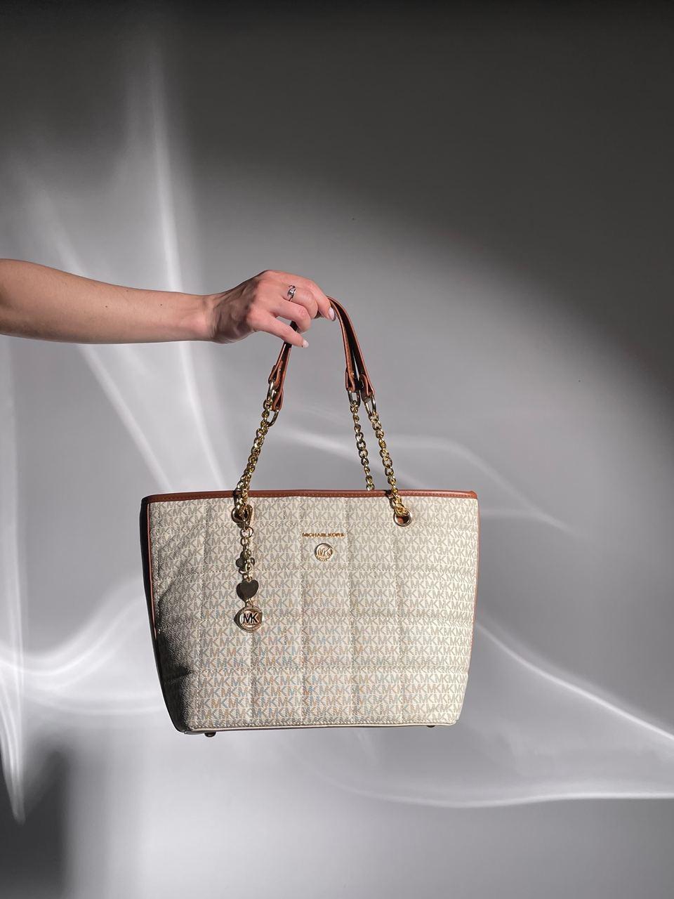 Жіноча подарункова сумка-шопер Michael Kors Shopper Bag Beige (бежева) KIS12066 стильна сумочка Елізабет Корс top