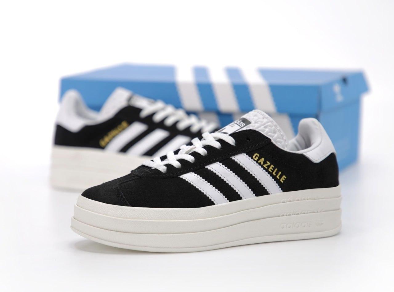 Жіночі кросівки Adidas Gazelle Bold (чорні з білим) якісні кеди з товстою підошвою К14405 top