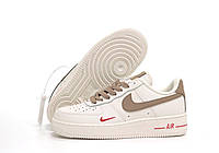 Женские кроссовки Nike Air Force (белые с коричневым и красным) низкие демисезонные повседневные кеды К14266