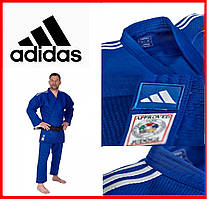 Професійне кімоно для дзюдо ADIDAS Champion III з ліцензією IJF Slim Fit сине з білими смугами щільне