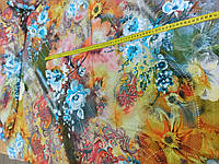 Літня тканина стрейч віскоза для сукні, сарафану, блузи з абстрактним  принтом у бежево-блакитних тонах.