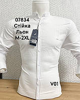 Льняная рубашка с длинным рукавом Black Stone, стойка V01