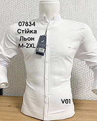 Лляна сорочка з довгим рукавом Black Stone стійка V01