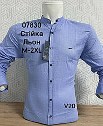 Лляна сорочка з довгим рукавом Black Stone стійка V20