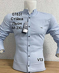 Лляна сорочка з довгим рукавом Black Stone стійка V13