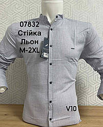 Лляна сорочка з довгим рукавом Black Stone стійка V10