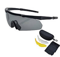 Тактические очки Черные 3 комплекта сменных линз
