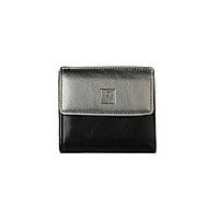 Маленький тонкий женский кошелек портмоне из экокожи Saralyn a-8551-5 черно-серебристый