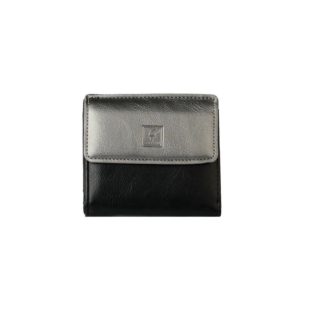 Маленький тонкий жіночий гаманець портмоне із екошкіри Saralyn a-8551-5 чорно-сріблястий