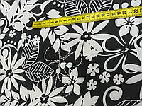 Літня тканина стрейч віскоза для сукні, сарафану, блузи з чорно-білим квітковим принтом