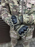 Тактические перчатки с усиленными накладками на косточки Олива Тактические перчатки для ВСУ